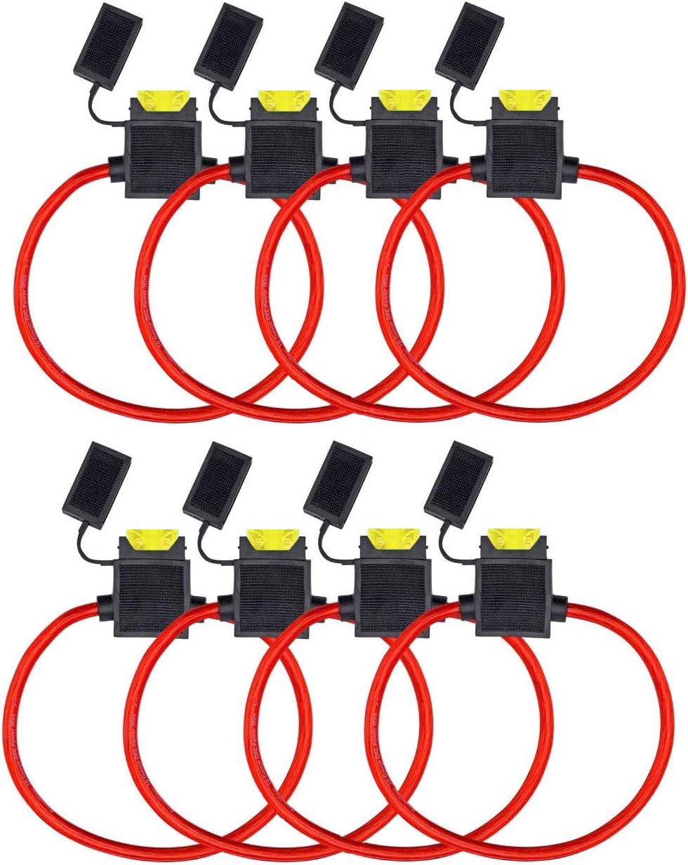Tian 8 Pack In-Line Fuse Holder Waterproof Blade Fuse Holder 14AWG 12V 20Amp Blade Fuses for Car (Medium)