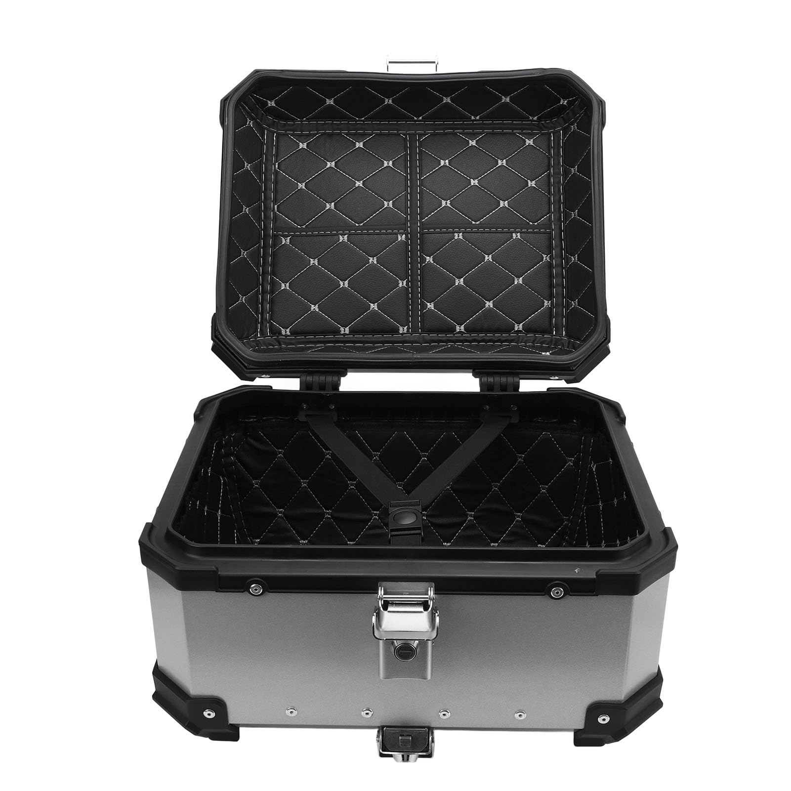 Baúl para Moto de Aluminio de 32L, Resistente Al Agua, Liberación Rápida Anticaída, Guarda Casco y Equipaje para Moto Scooter Universal, con Respaldo, Forro de PU, Negro