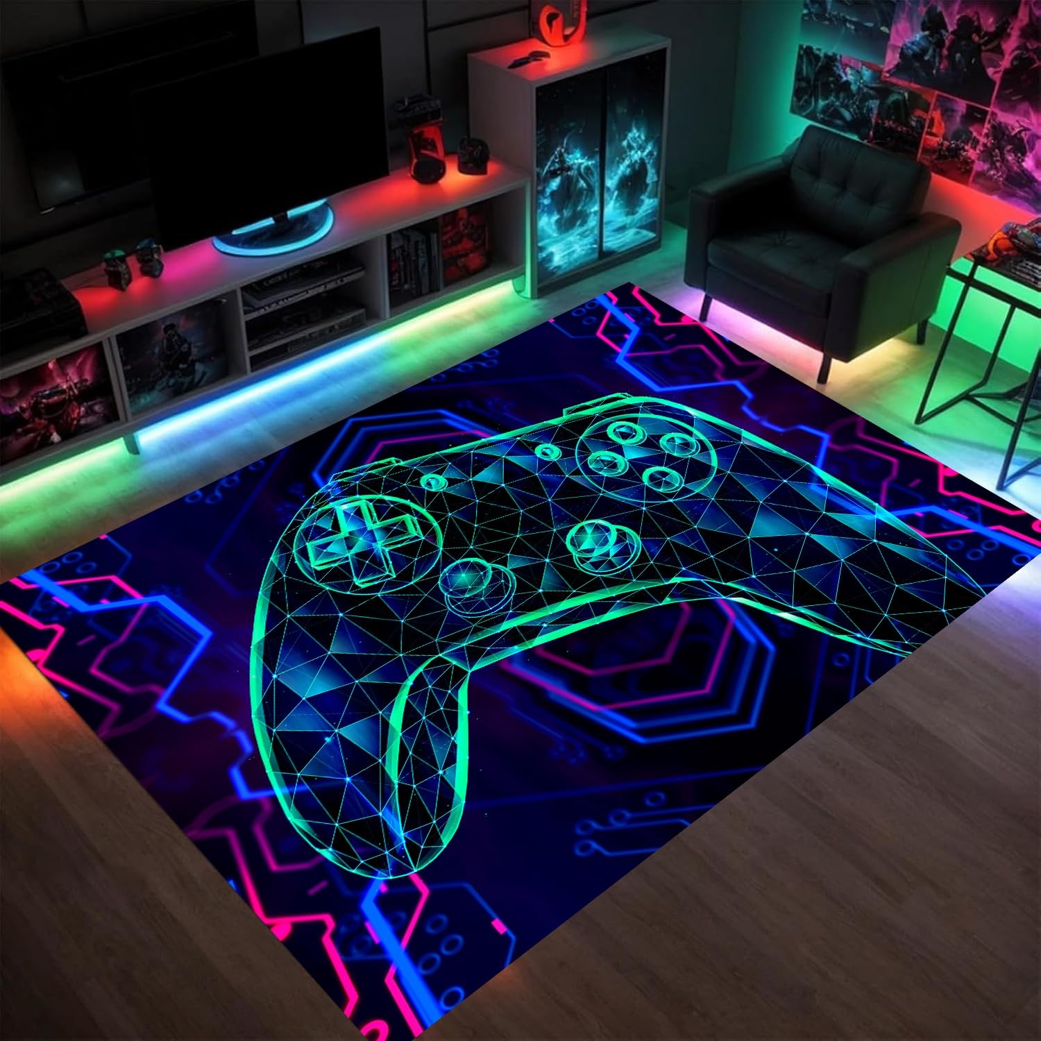 HONGXIU Gaming Rug for Boys Room - Video Game Rug Game Controller Floor Mats Gamer Room Decor for Kids Teen Boy, 160x200cm Game Controller Carpet