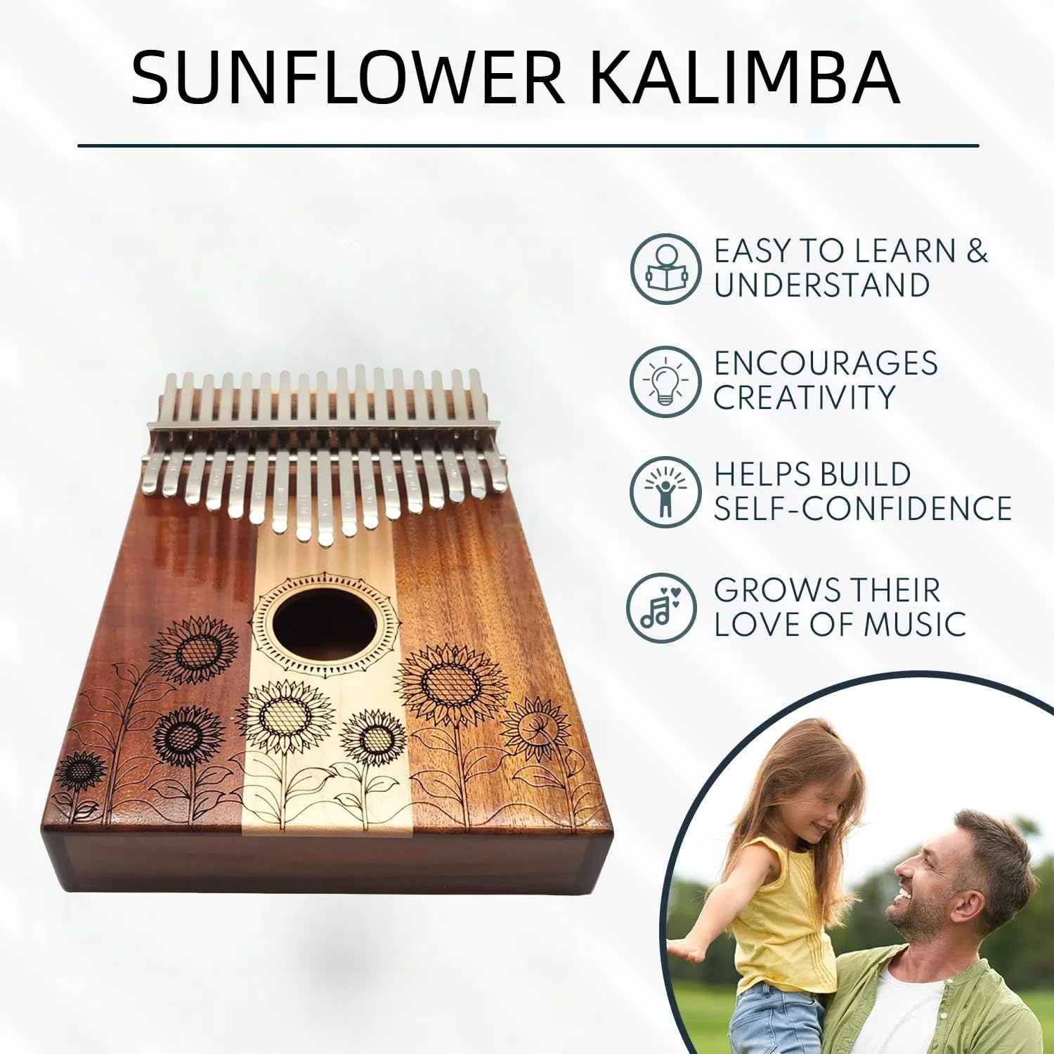 Kalimba 17 Schlüssel, Holz Fingerklaviere，Sonnenblume Professionelle Daumenklavier Carlimba, Mbira Instrumente