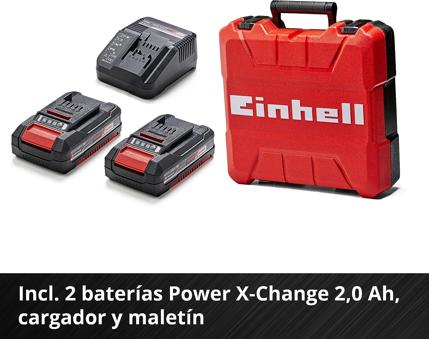 Einhell Atornillador inalámbrico TE-CD 18 Li-i Brushless Power X-Change (con función de impacto, Li-Ion, 18 V, 2 velocidades, 60 Nm, luz LED, maletín, incl. 2 baterías de 2,0 Ah y cargador)