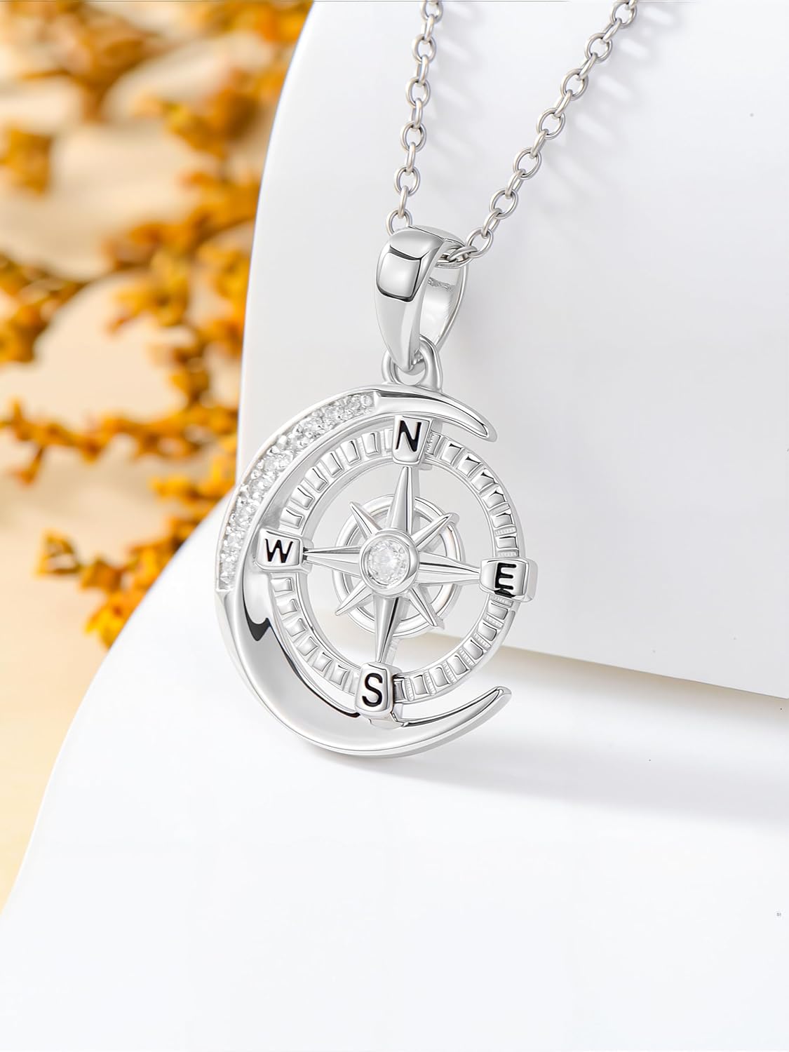ZBA Natural Diamond Compass Necklace 925 Sterling Silver I'd Be Lost Without You Jewelry Valentines Day Gifts for Her (Color F-G/Clarity I1-I2) - Image 4