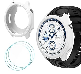 GIOPUEY Silicone Case Compatible with OnePlus Watch 2/OPPO Watch X, with 3 Pack Screen Protector Flim, Soft TPU Silicone Protective Case Cover, OnePlus Watch 2/OPPO Watch X Cover - White
