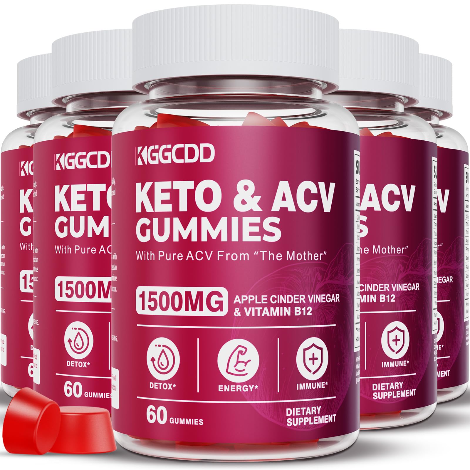 (5 Pack) Keto ACV Gummies Extreme1500MG Keto Gummies Apple Cider Vinegar Formulated with Pomegranate Beet Juice Powder B12 Vegan Non GMO 300 Gummies