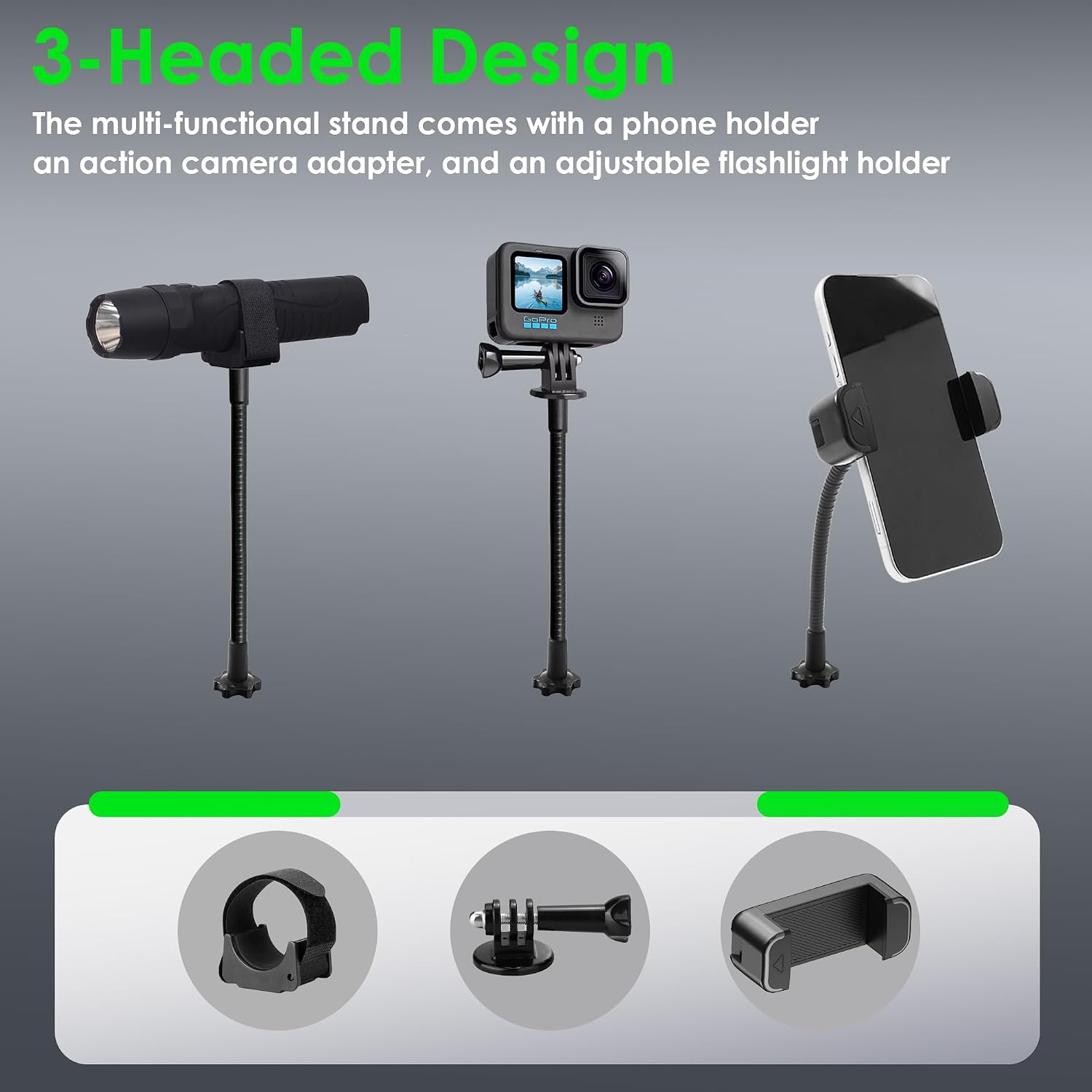 Kayak Gooseneck Phone Holder Mount, Fits Kayak Standard Track Systems, Equipped with Replaceable Plug, Gooseneck Mount for 4-7" Smartphone, Action Cameras, Small Flashlight