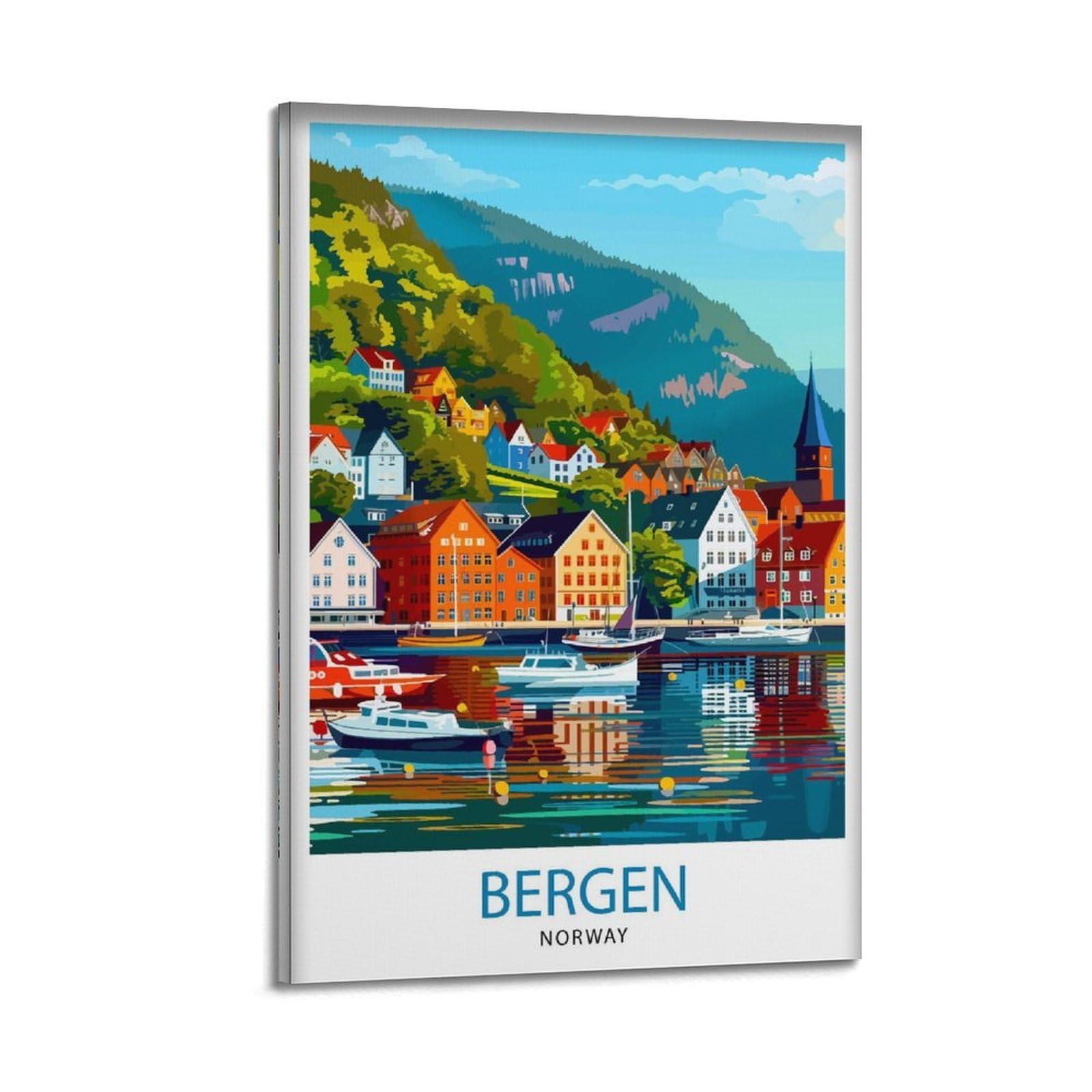 xiaoxiaoshen Bergen Norway Travel Norwegian Lover Canvas Poster Wall Art Prints Room Aesthetic Murals Bedroom And Living Decorations 08x12inch(20x30cm)