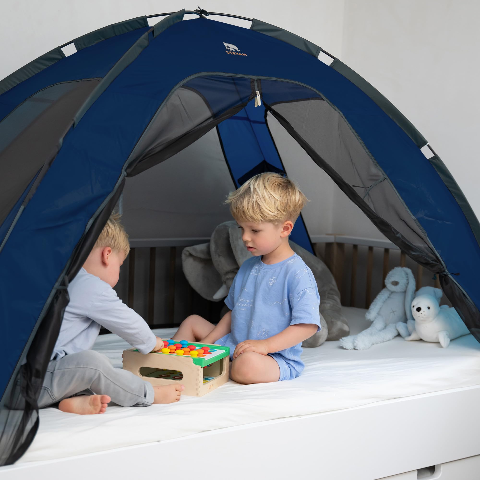 Deryan Tenda da letto – Mosquitera para Cama Doble – Mosquitera – Compacta y Ligera – 200 x 90 x 100 cm – Mosquitera para Cama y mosquitera de Viaje con Bolsa de Transporte - Azul Marino