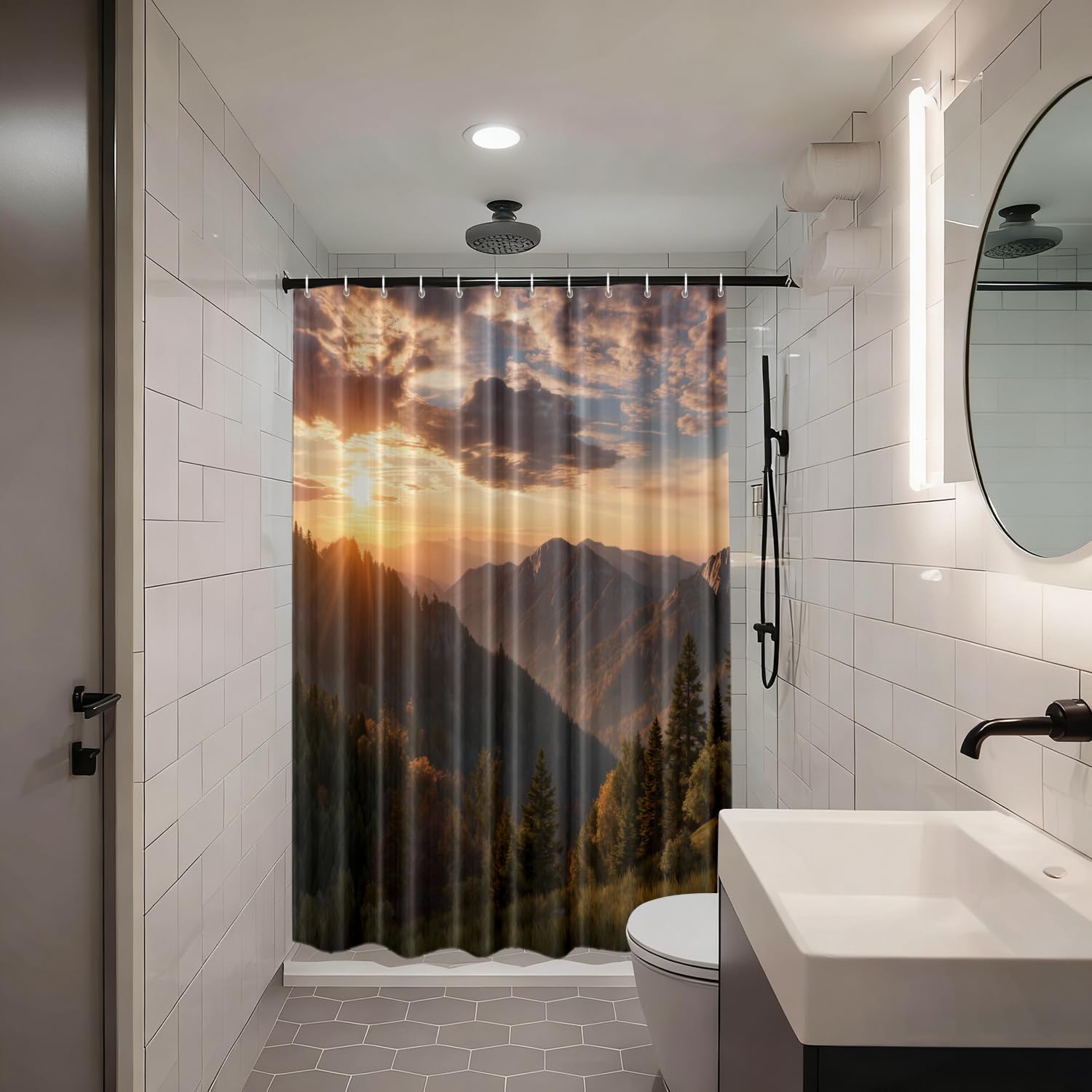 Shrahala Country Colorful Decorative Shower Curtain, Smoky Mountains Tennessee, 72x72 Inch, Yellow, Waterproof