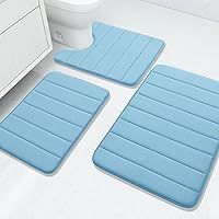 Vista 17 de Buganda - Juego de 3 alfombras de baño con espuma viscoelástica gruesa y suave, absorbentes, antideslizantes, lavables, distintos tamaños