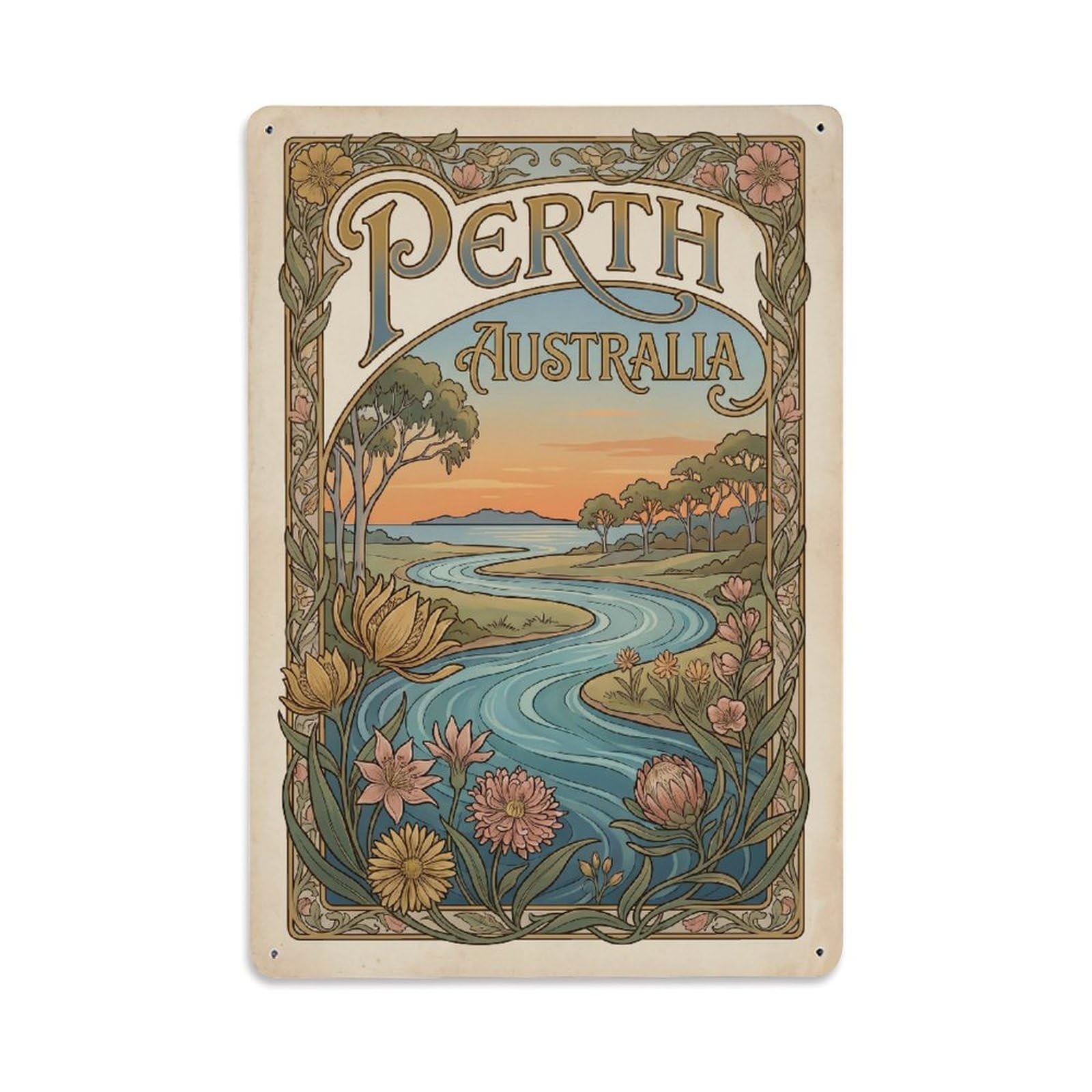 Metal Tin Sign Retro Australia Perth Travel