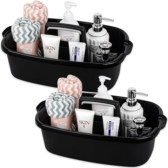 Large Cleaning Supplies Caddy Portable Shower Basket Supply Organizer with Handle Plastic Bucket Tool Storage for Bathroom, Bedroom, Kitchen, College Dorm, Garden, Black
