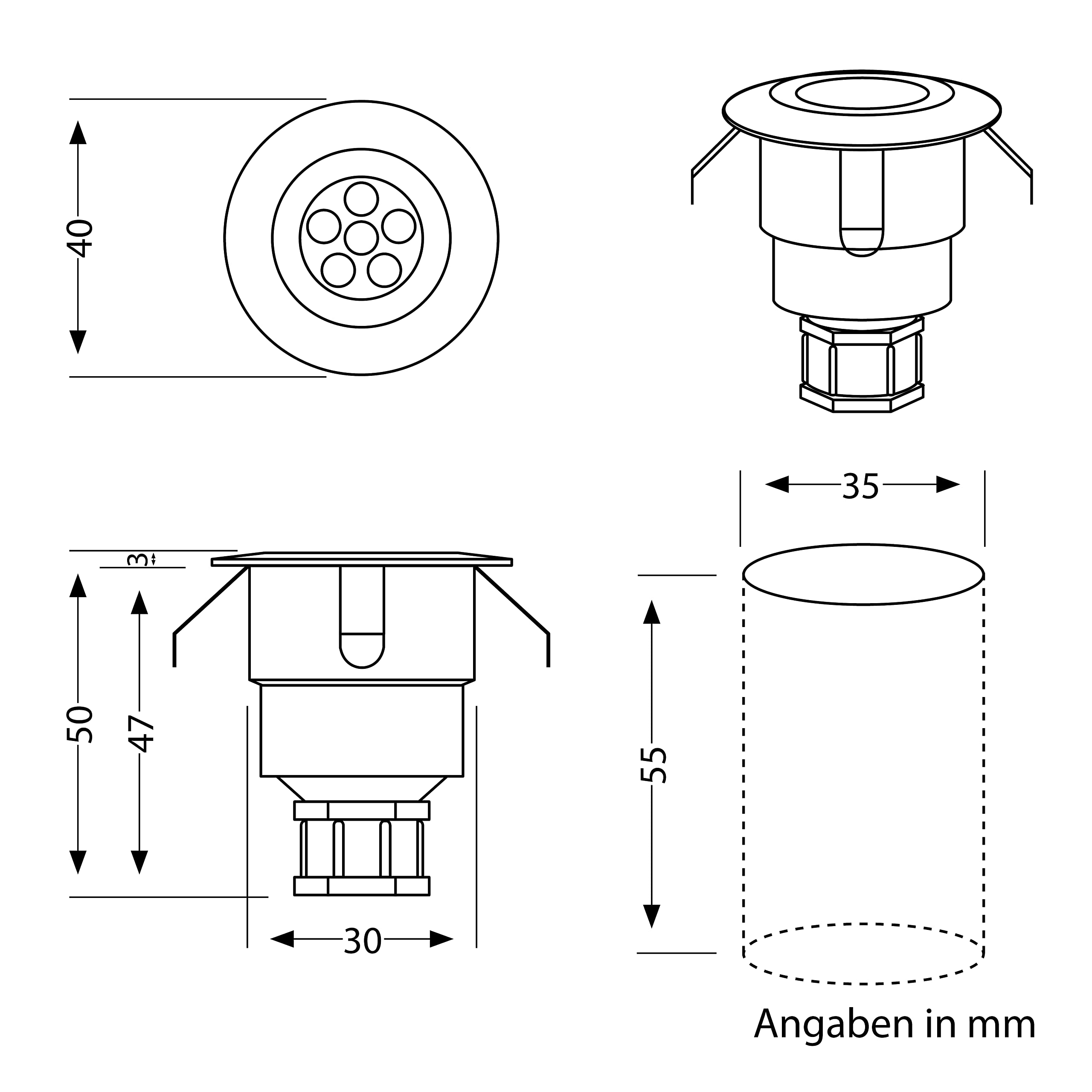 ledscom.de LED Boden-Einbauleuchte Atria für außen Aluminium warm-weiß, je 14lm, IP65, 40mm Ø 10er Set