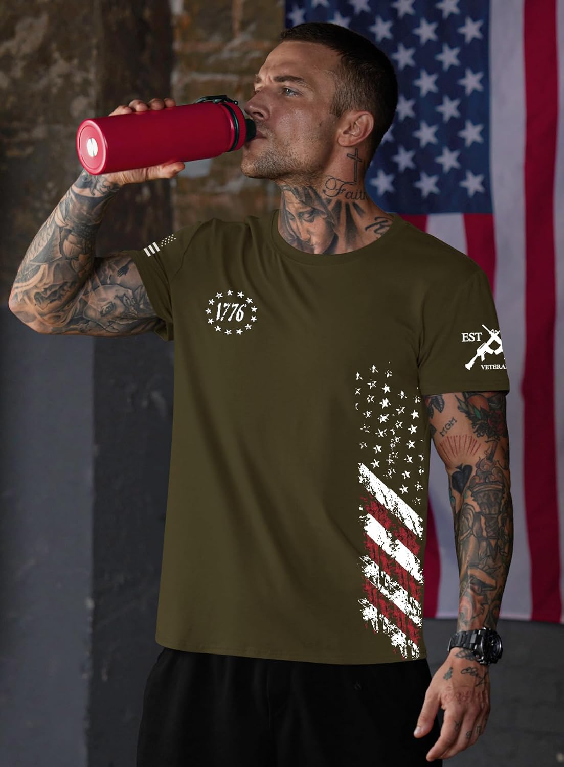 Mainfini Men's Patriotic Shirts Distressed American Flag 1776 Workout Gym Muscle T-Shirts (S-3XL) - Image 4