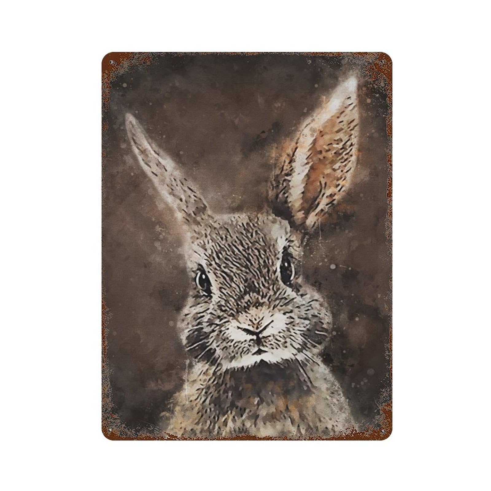Garage Style Cute Rabbit Rust Effect Tin Sign 15.7"x11.8", Industrial Home Decor for Bar And Workshop