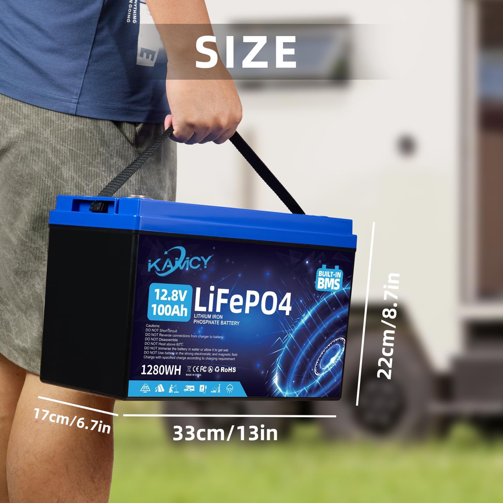 DCHOUSE 12V 100Ah LiFePO4 Batterie + 10A Ladegerät – 1280Wh, 15000 Zyklen, 100A BMS – Für Wohnmobil, Solar, Boot & Camping