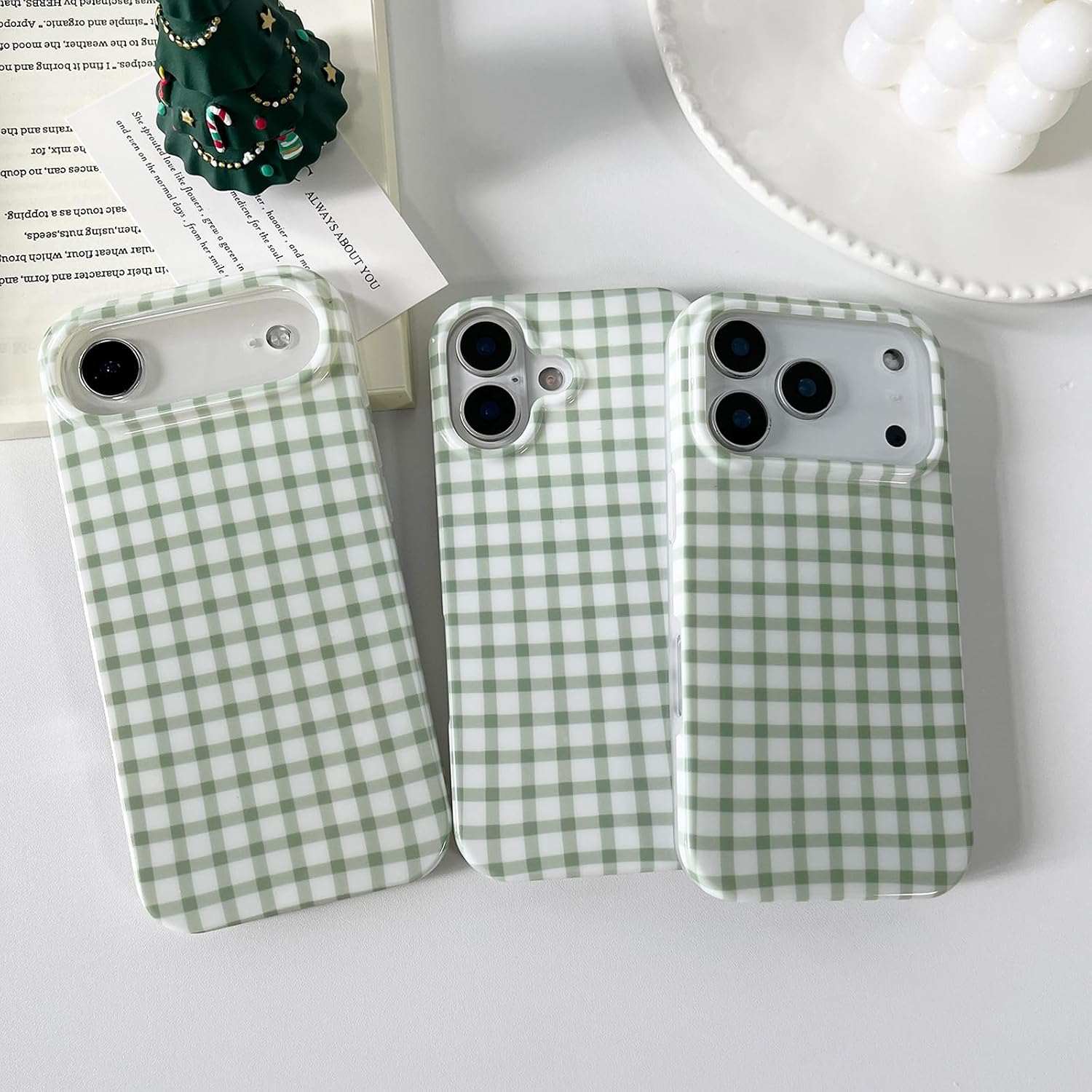 ZTOFERA for iPhone 17 Pro Case with Trendy Grids Plaid Checkerboard Pattern,Fashion Simple Checkered Print for Women Men,Soft TPU Slim Glossy Shockproof Case Cover(Green)
