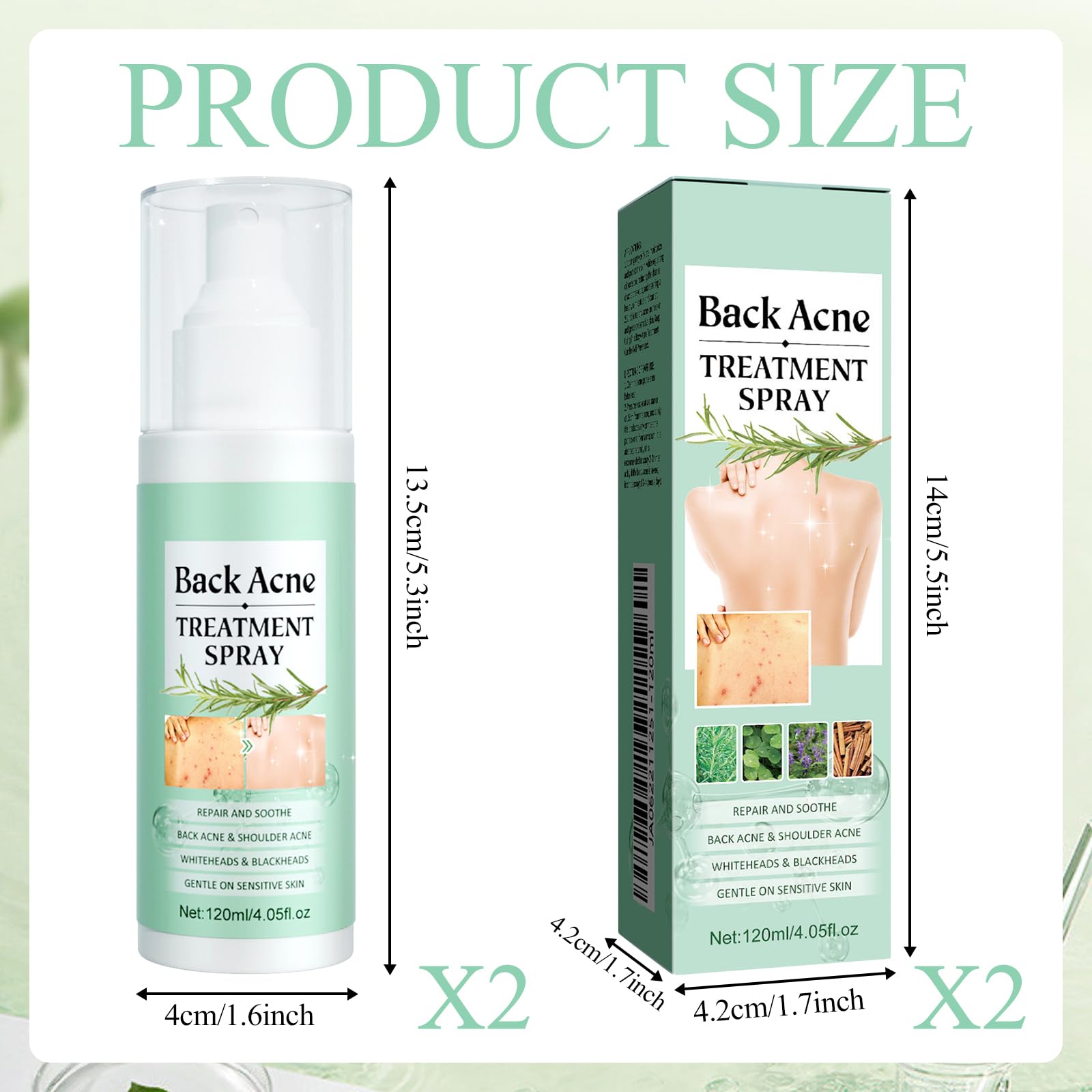 Spray na trądzik na plecy, 2 sztuki Spray na trądzik na plecy, Przeciwko pryszczom na plecach, Peeling głęboko oczyszczający plecy, Spray do leczenia trądziku na ciało, piersi i plecy, Delikatny dla