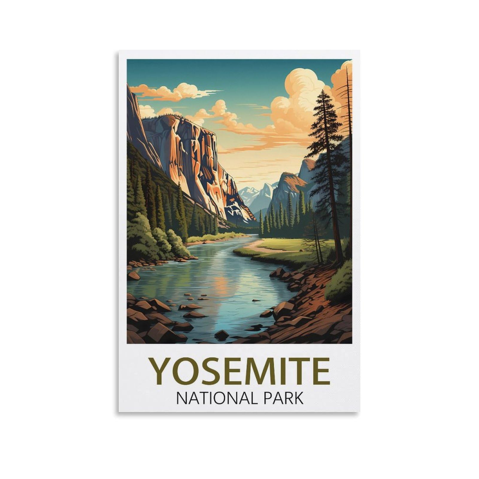 LCYNNH Yosemite National Park Vintage Travel Poster Mountain 12x18inch(30x45cm) Print Poster Home Bathroom Bedroom Office Living Room Decor Canvas Poster