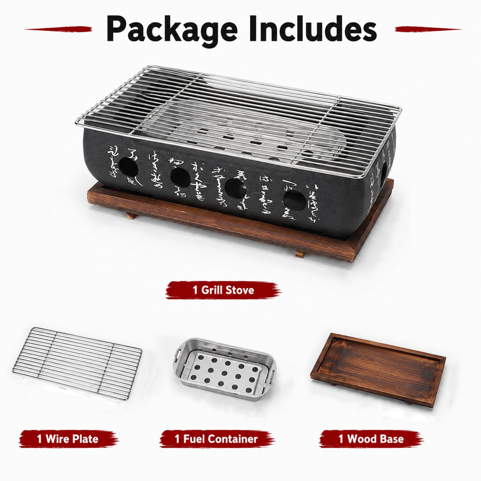 Parrilla De Barbacoa De Estilo Japonés Parrilla De Barbacoa Portátil Calentamiento Rápido Caligrafía Rectangular Parrilla De Carbón De Aluminio Mesa Japonesa Herramientas De (XL)