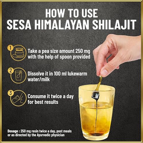 Miniatura 6 de sesa Resina Shilajit del Himalaya 100% ayurvédica, 50 porciones de 400 mg que ayuda a aumentar la fuerza, más de 85 oligominerales, resistencia e