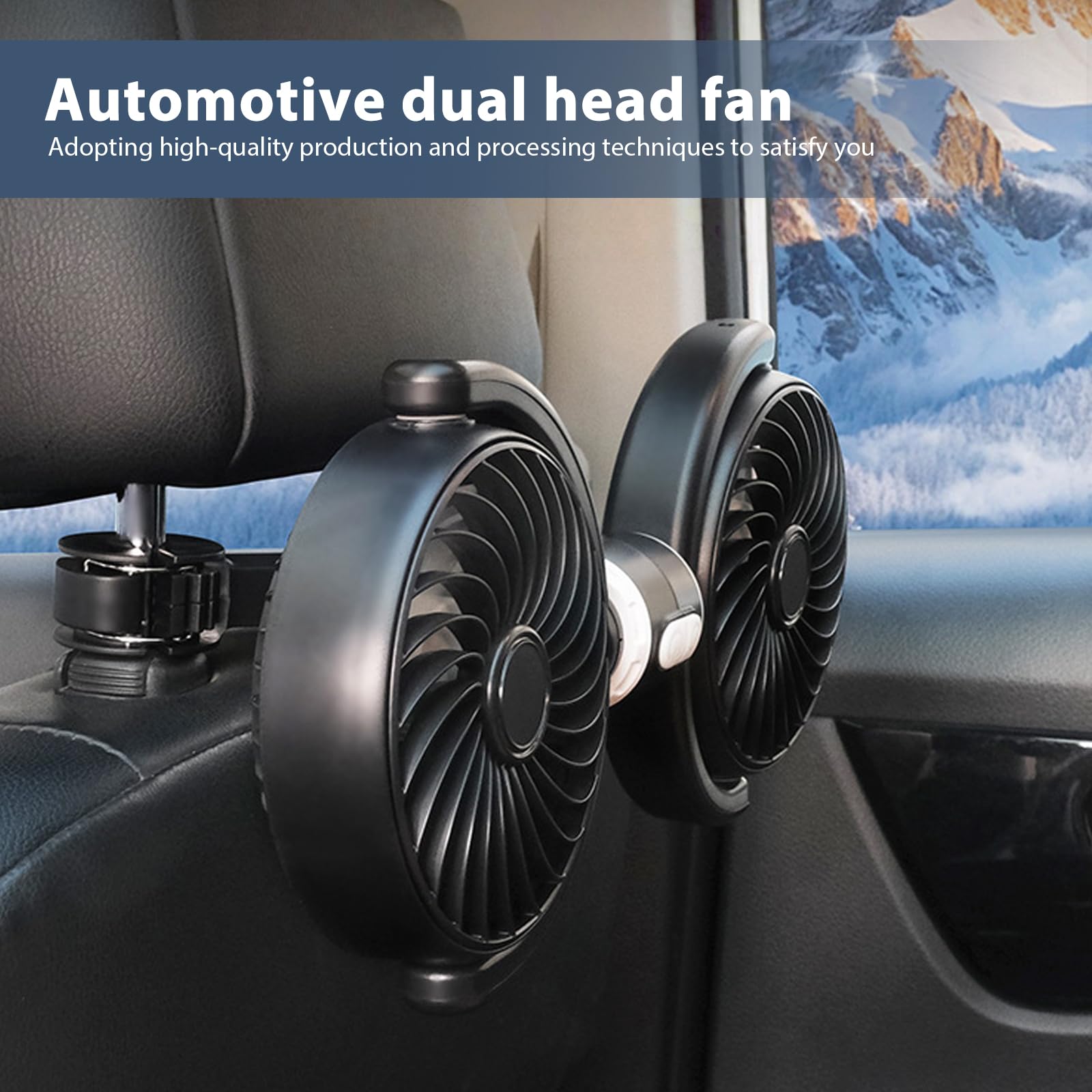 Ventilateur Voiture 12V, Ventilateur de Voiture Double Tête USB, Ventilateur de Refroidissement de Voiture Double Tête, 3 Vitesses Réglables, Rotation à 360° Ventilateur Portable Voiture pour SUV/RV