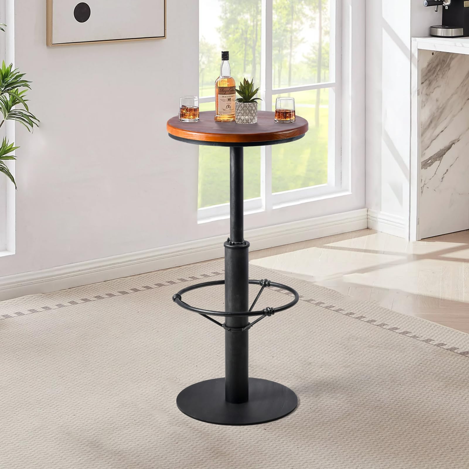 LOKKHAN Rustikaler Industrieller Bartisch 107cm - Höhenverstellbarer Stehtisch