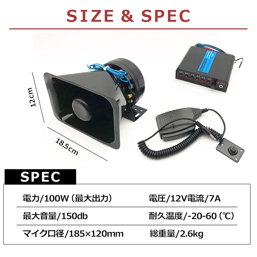 ナショナル　拡声器　サイレン付　車載用 5種サイレン機能付き 車載拡声器 60W 爆音 max 300dB カー拡声器