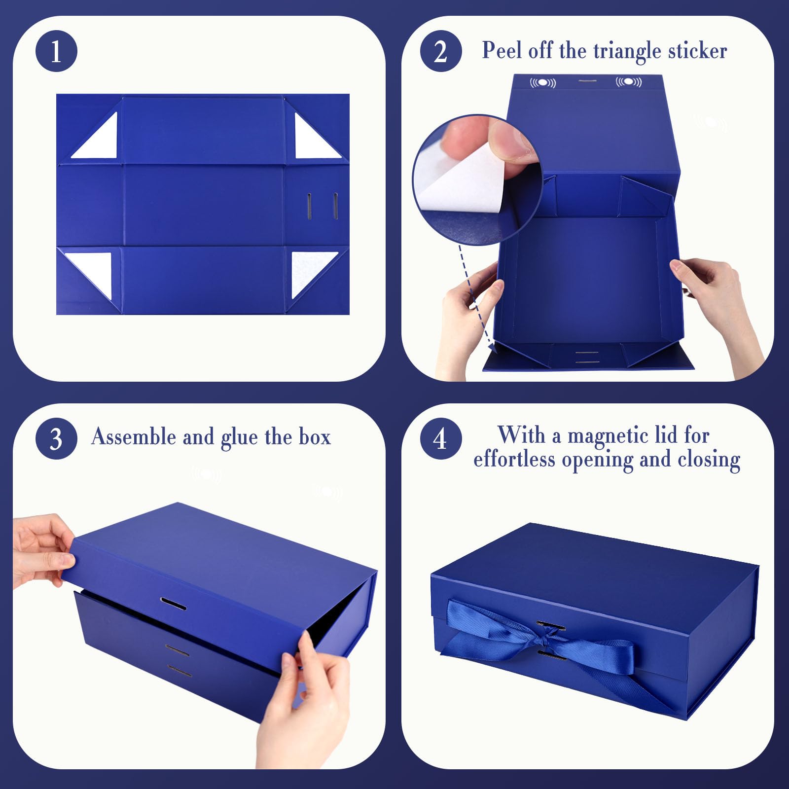 VGOODALL Blue Gift Box with Magnetic Lids, 10.2 x 7.5 x 3.2 Inch Gift Boxes for Presents Anniversary Birthday Celebration