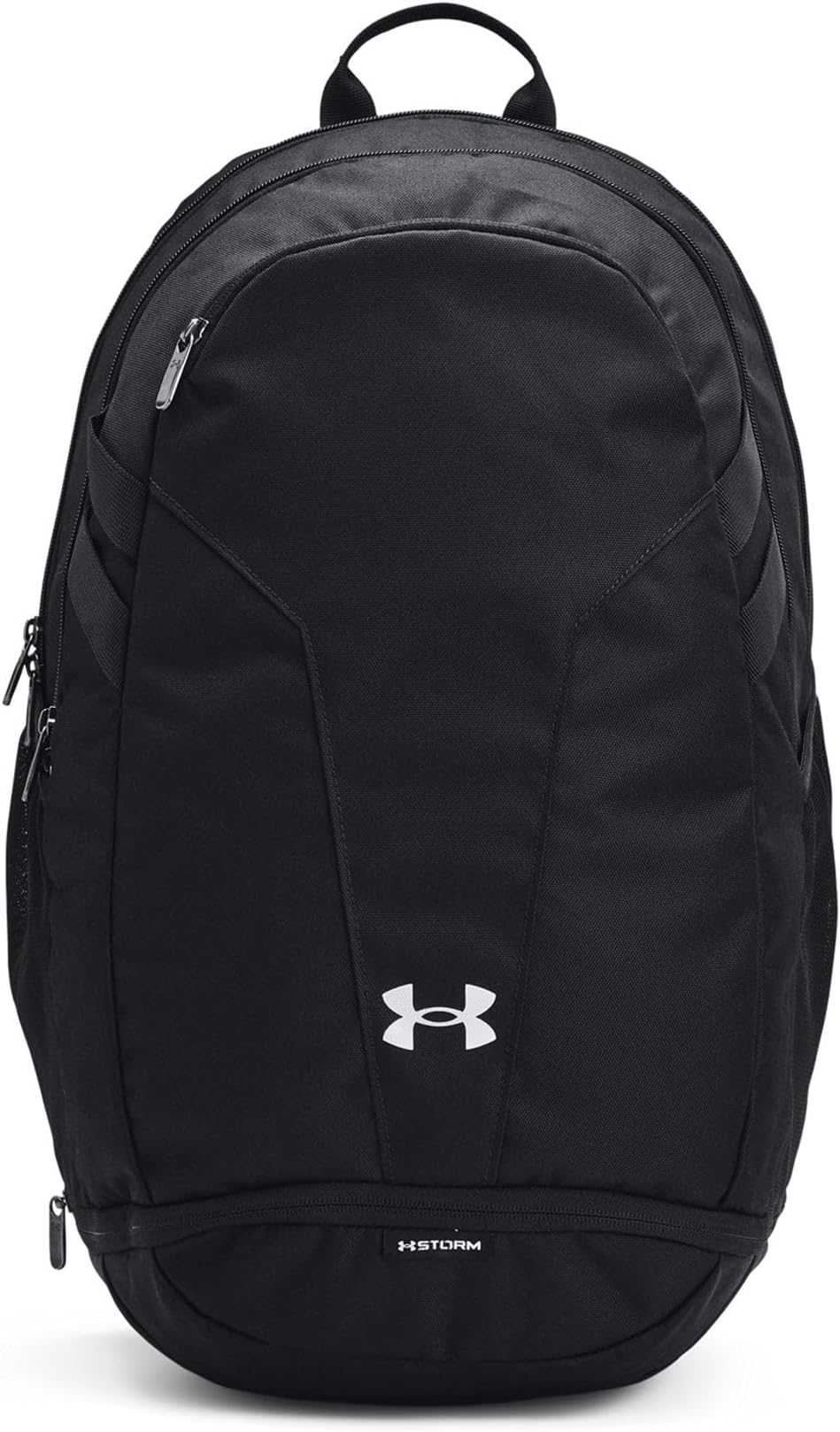 Under Armour Unisex Hustle 5.0 Team Backpack, (001) Black/Black/Metallic Silver, One Size Fits All