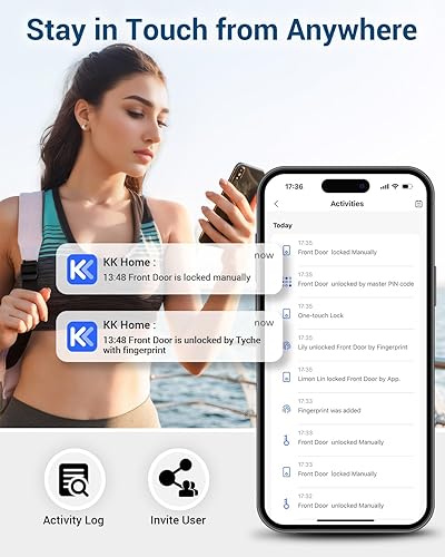 Miniatura 5 de TEEHO - Cerradura de puerta inteligente WiFi, cerradura de entrada sin llave de huellas dactilares TEEHO para puerta delantera, cerrojo inteligente