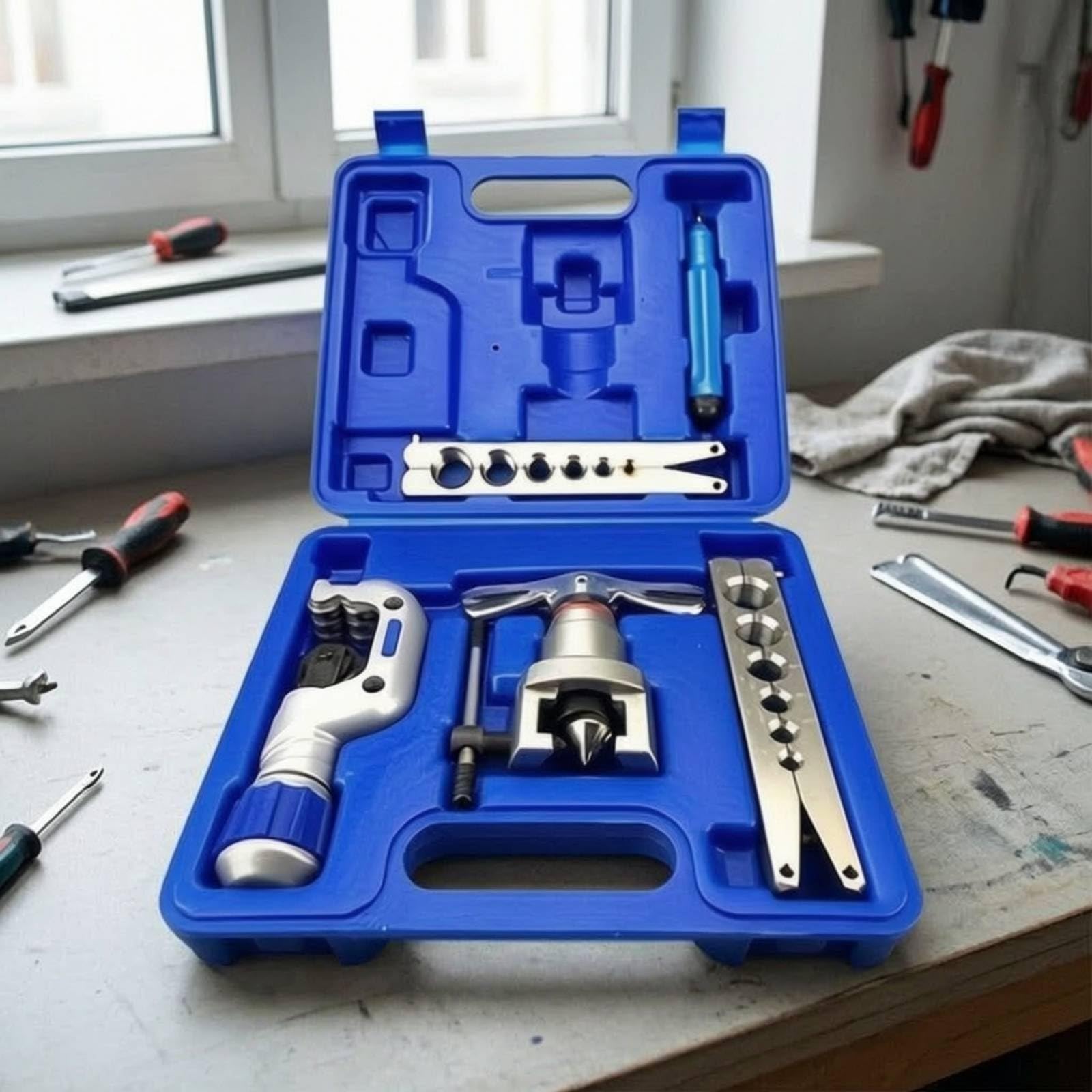 5 Pezzi Set Flangia con Valigetta Professionale Attrezzo Preciso Unsili per Insttori Climatizzazione