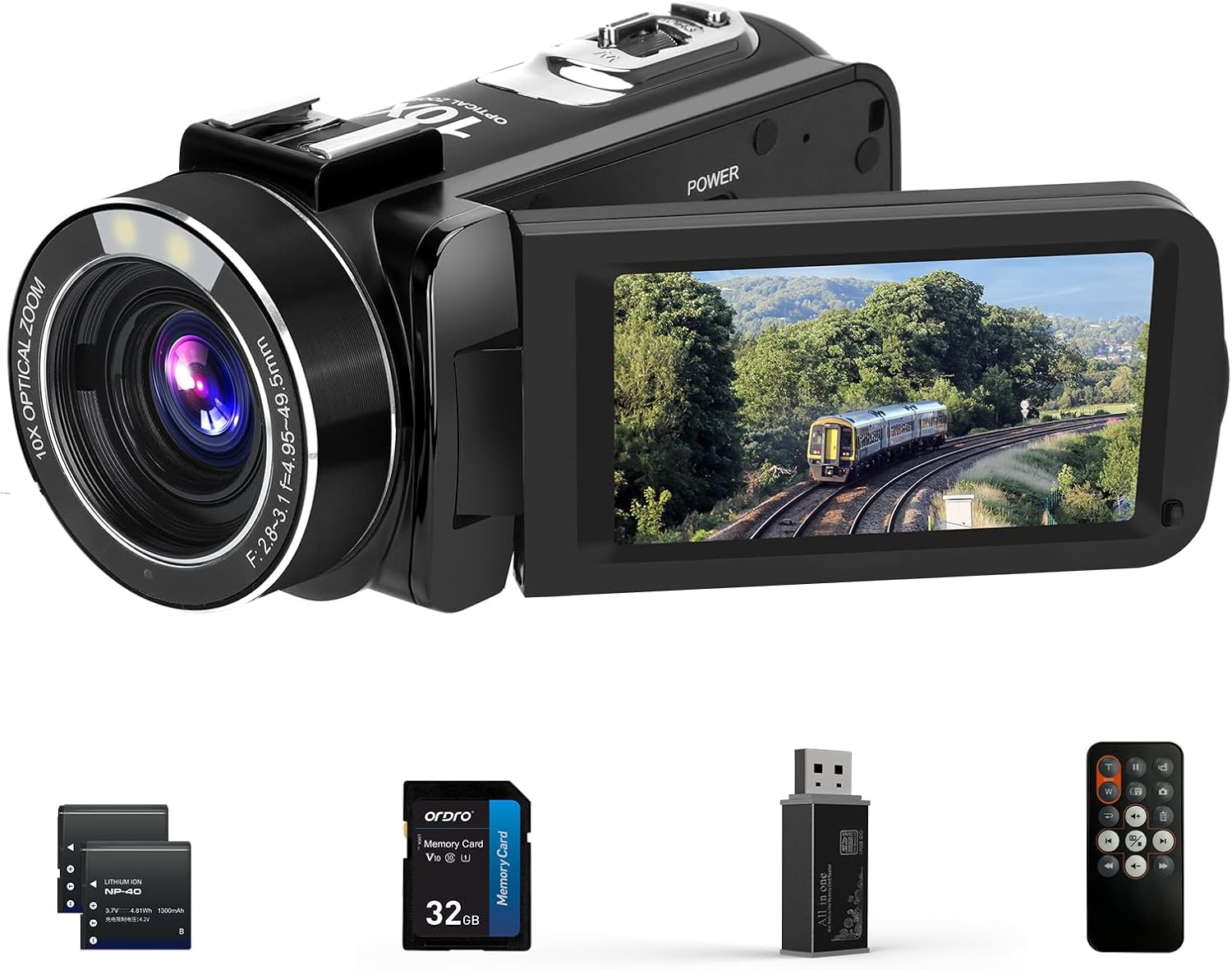 ORDRO 4K Video Camera Camcorder 10X Optical Zoom 30MP 24FPS Vlogging Camera 3.0" IPS Touch Screen Digital Camera with 32G Memory Card
