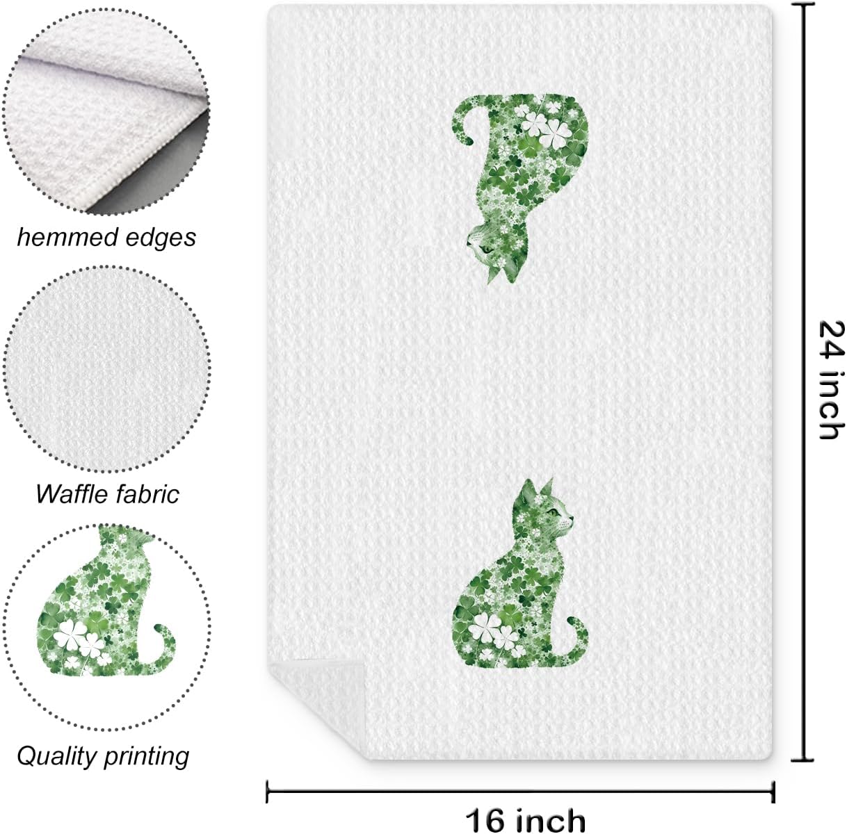 St Patrick's Day Cat Kitchen Towel, Four Leaf Clover St Patrick's Day Hand Towel, Lucky Shamrock St Patricks Day Cat Dish Towel, St Patrick's Day Kitchen Bathroom Decor, 16x24 Inch - Image 6
