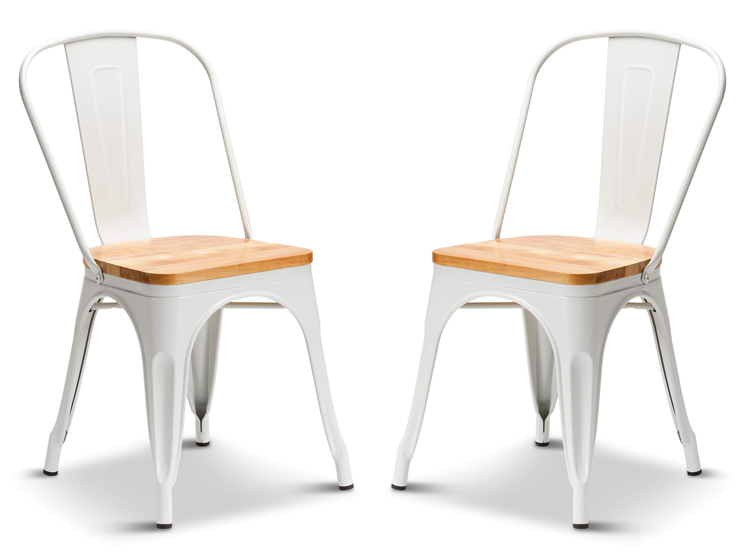 Your Price Furniture.com Set of 2 Metal Industrial Dining Chairs Retro Style Stacking Kitchen Vintage Seat For Home, Bistros and Cafes (Matt White Oak Seat)