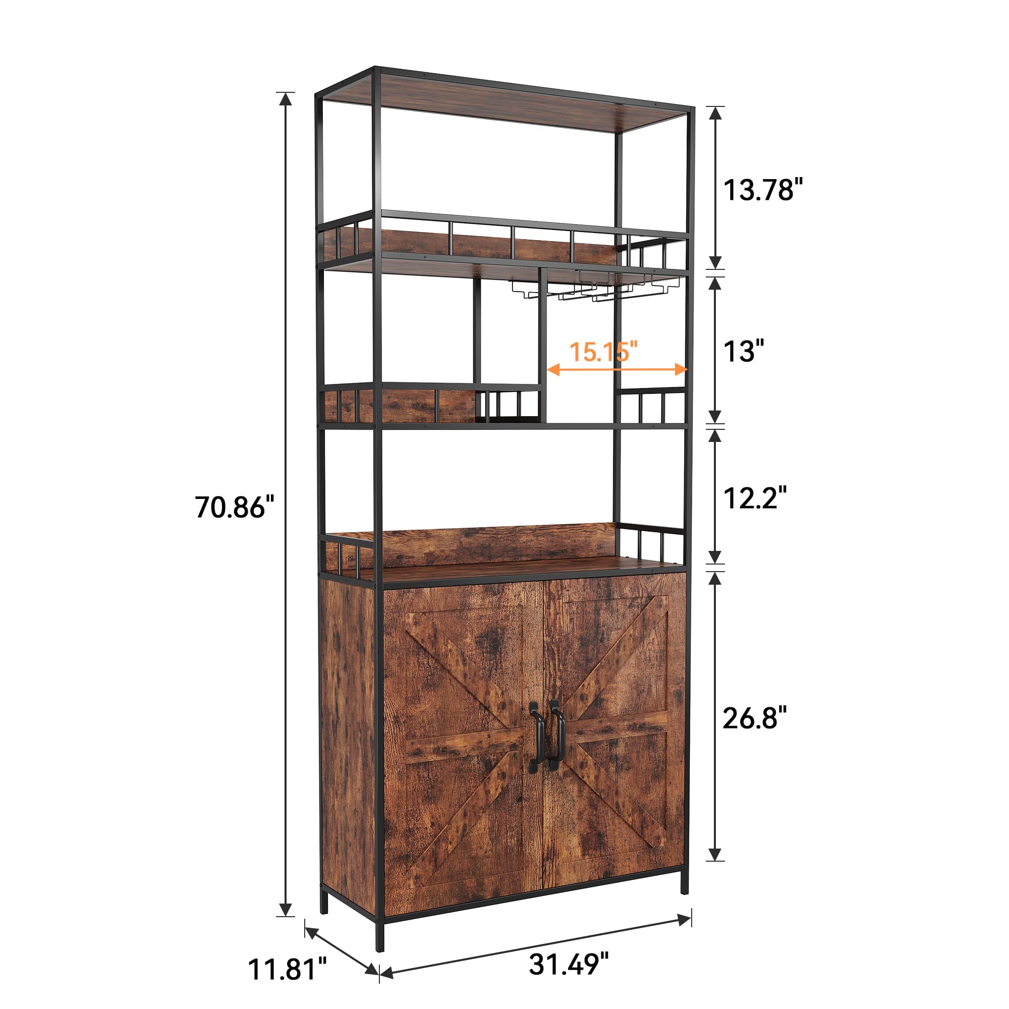 ELETHEBIA Tall Wine Cabinet & Bar Storage Rack – 5-Tier Free-Standing Bakers Rack with Metal Racks, Baskets, and Hooks for Wine, Glasses, Beverages, and Snacks?Suitable for Living Rooms, Kitchens