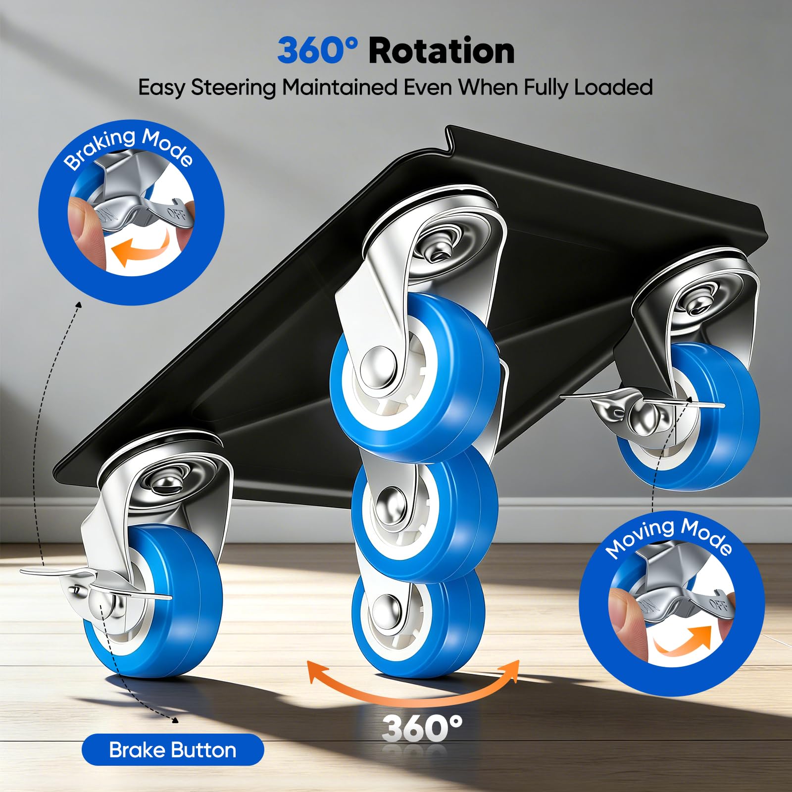 Möbelrollen für Schwere Möbel,Transportroller Schwerlast mit 5-Räder-Design aus Kohlenstoffstahl,Möbelheber mit Bremsen,4 Möbelroller,Lastenheber,Transporthilfe bis 1000kg,Ideal für Umzug & Reinigung