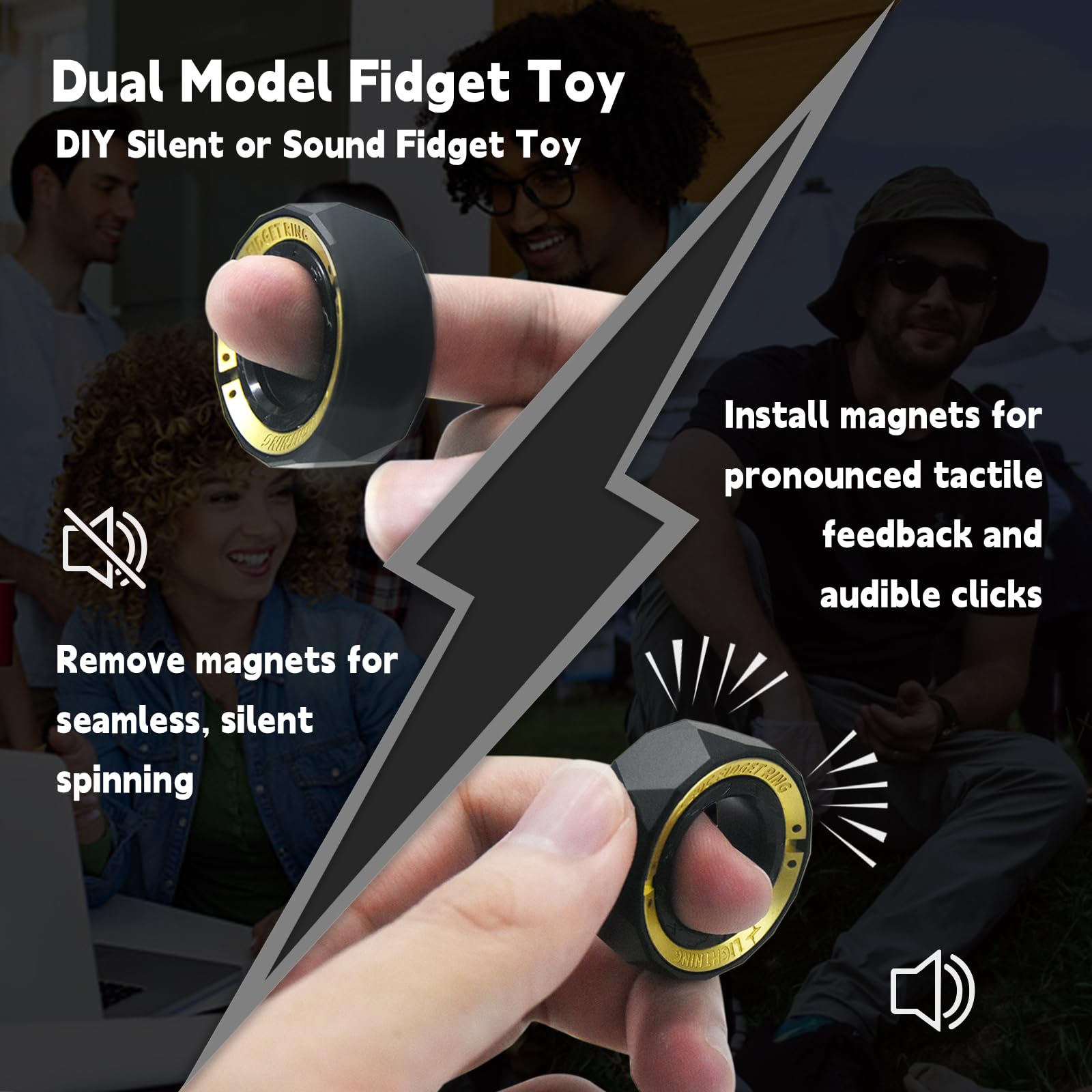 Fidget Toys Adults, Dual Mode Silent Fidget Spinner & Fidget Ring - Image 4
