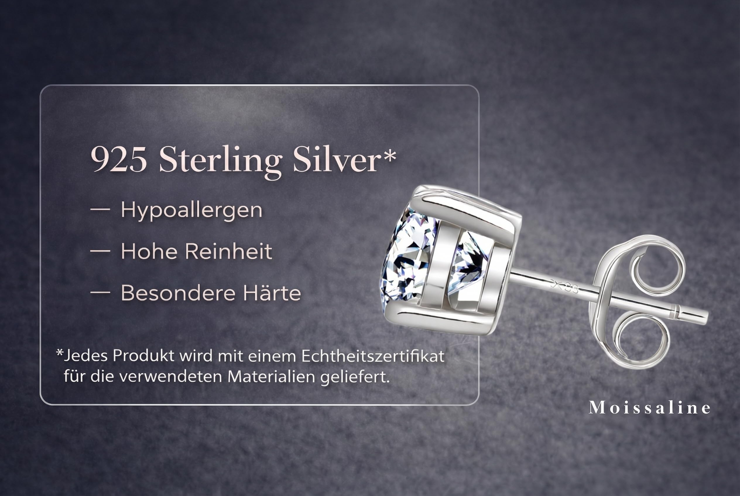 Ohrringe 925 Sterlingsilber Moissanite mit Ringschatulle + Geschenkbox - GRA Echtheitszertifikat Solitär Ohrstecker Brillantschliff Diamant hypoallergen eleganter Damen Schmuck