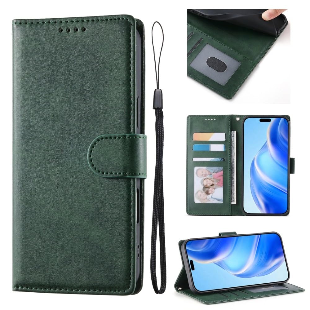 Generic Compatible avec iPhone 6/7/8/SE2/SE3 (couleur : vert foncé) Étui portefeuille en cuir uni de qualité supérieure à rabat magnétique