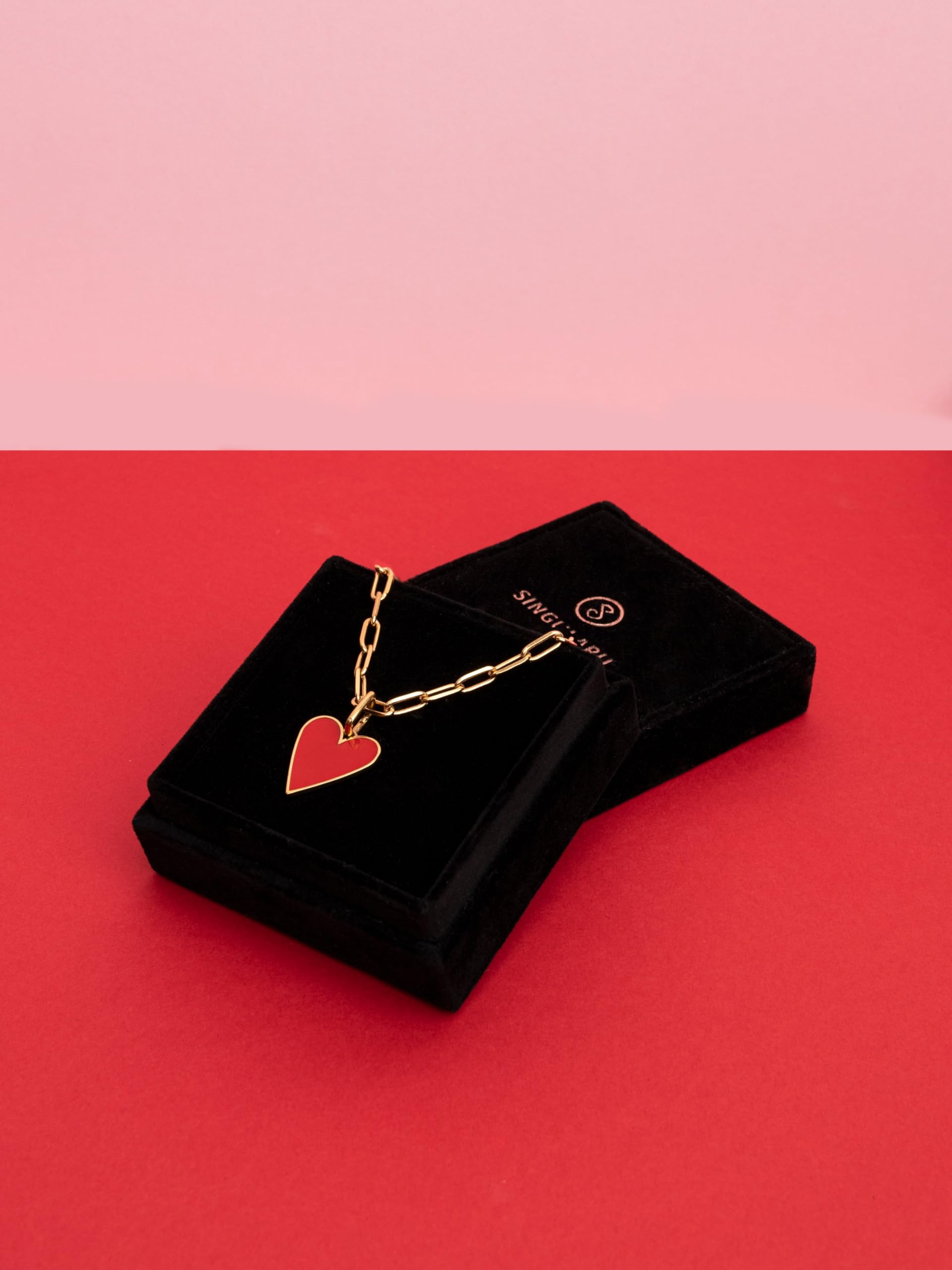 SINGULARU Collar Mujer Chic Lovely Heart Red Acero Baño Oro
