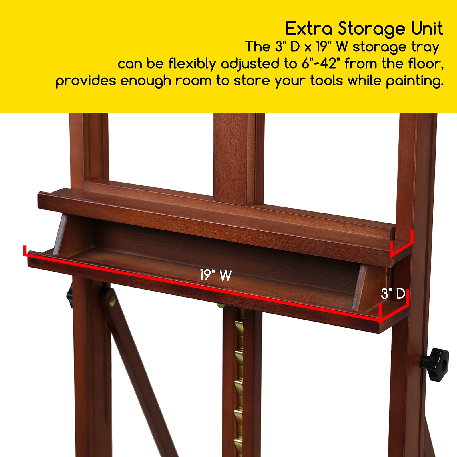 MEEDEN Cavalletto per pittura artistica da 170,2 cm a 95 "H, supporto per cavalletto con telaio a H in legno di faggio, cavalletto regolabile per pavimento da studio con vassoio portaoggetti