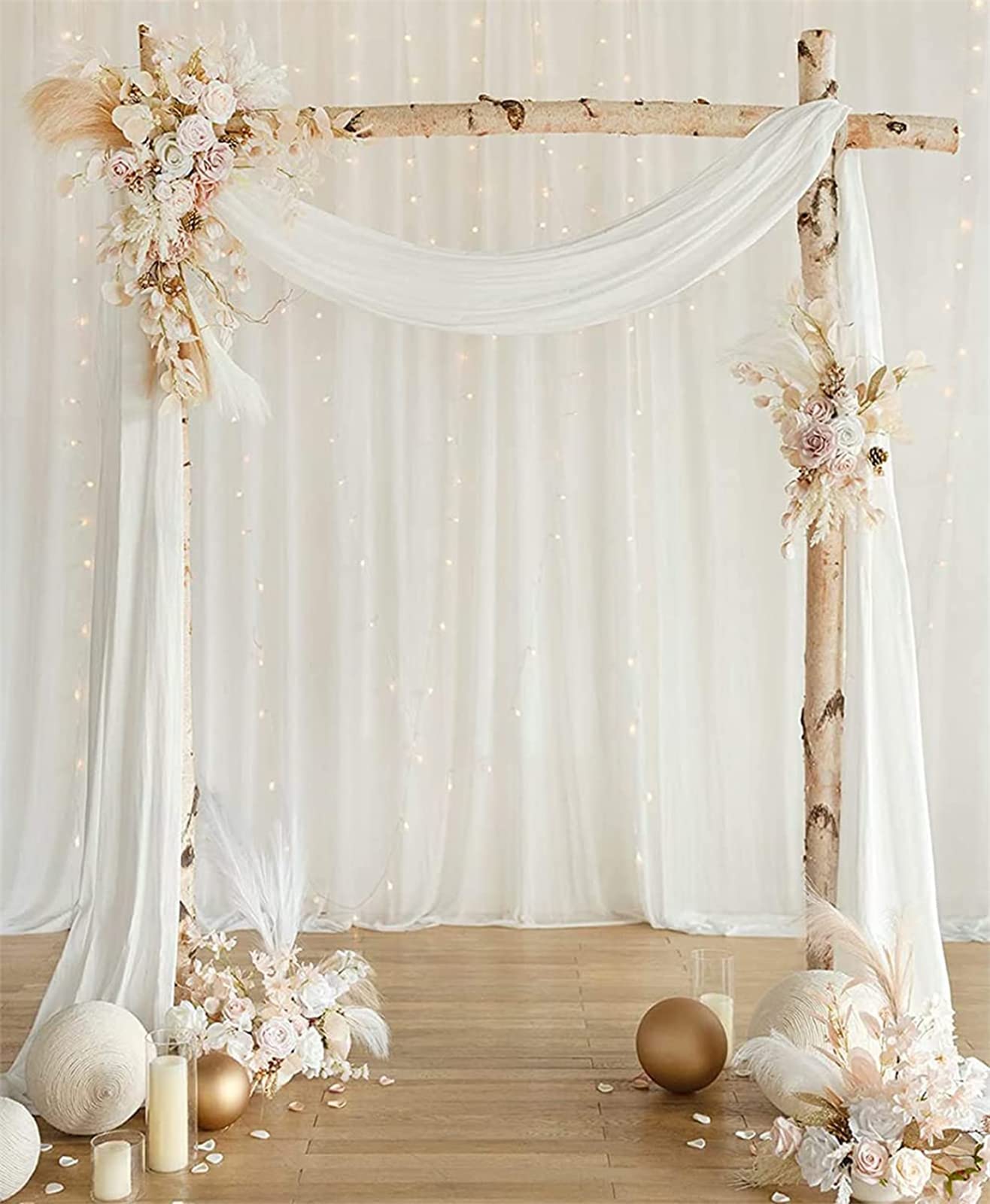 Kit De Flores De Arco De Boda (Paquete De 3), Flores Artificiales con Cortinas De Arco De Boda De Gasa, Arreglo Floral De Cenador para Ceremonia De Fiesta De Boda,Beige