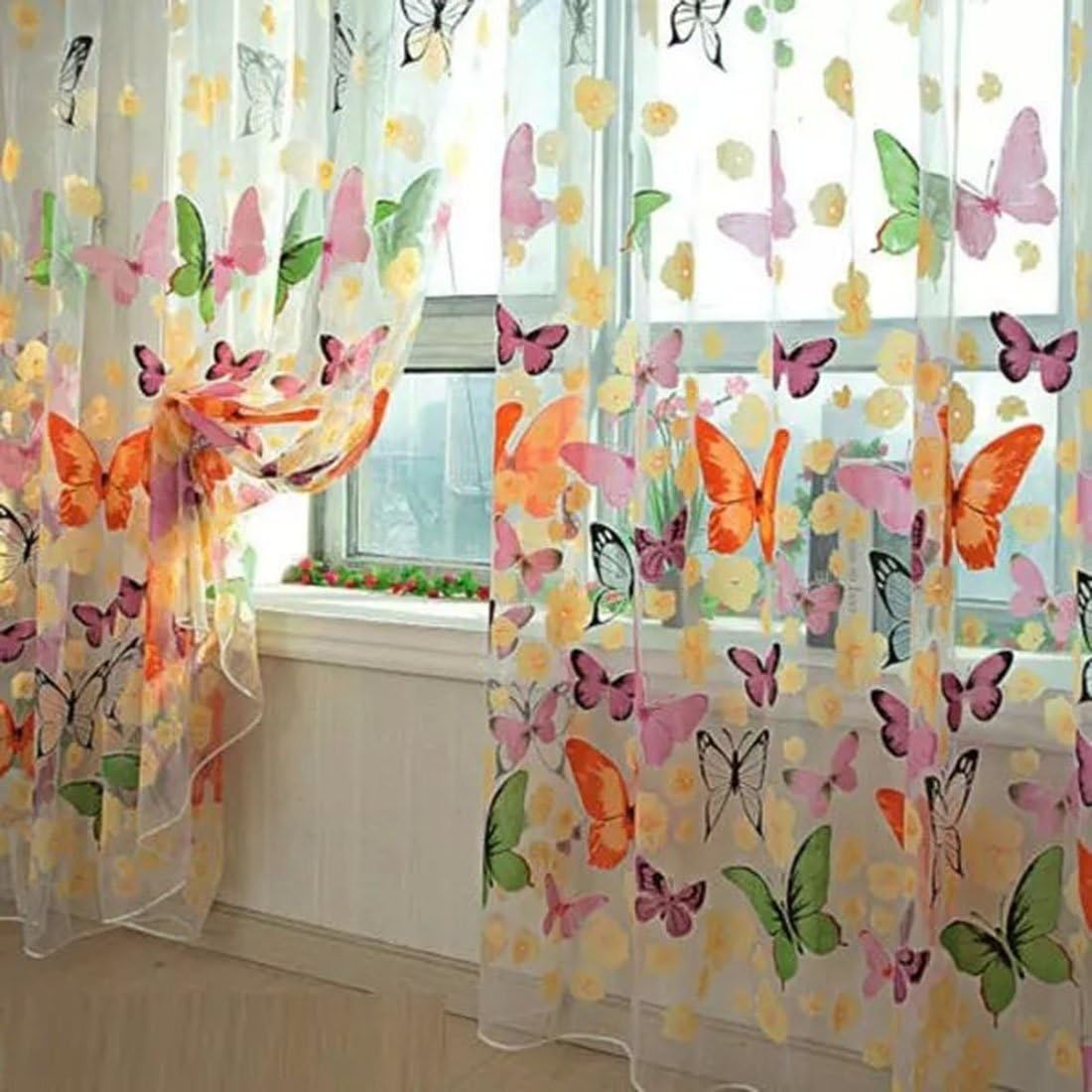 Floral Butterfly Sheer Curtains Sheers Voile Tulle Window Curtain 100x200cm