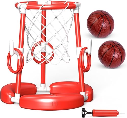 Miniatura 2 de Aro de baloncesto para piscina, aro de baloncesto flotante 2 en 1 para juegos de piscina y juegos de lanzamiento de anillos para niños, juguetes de