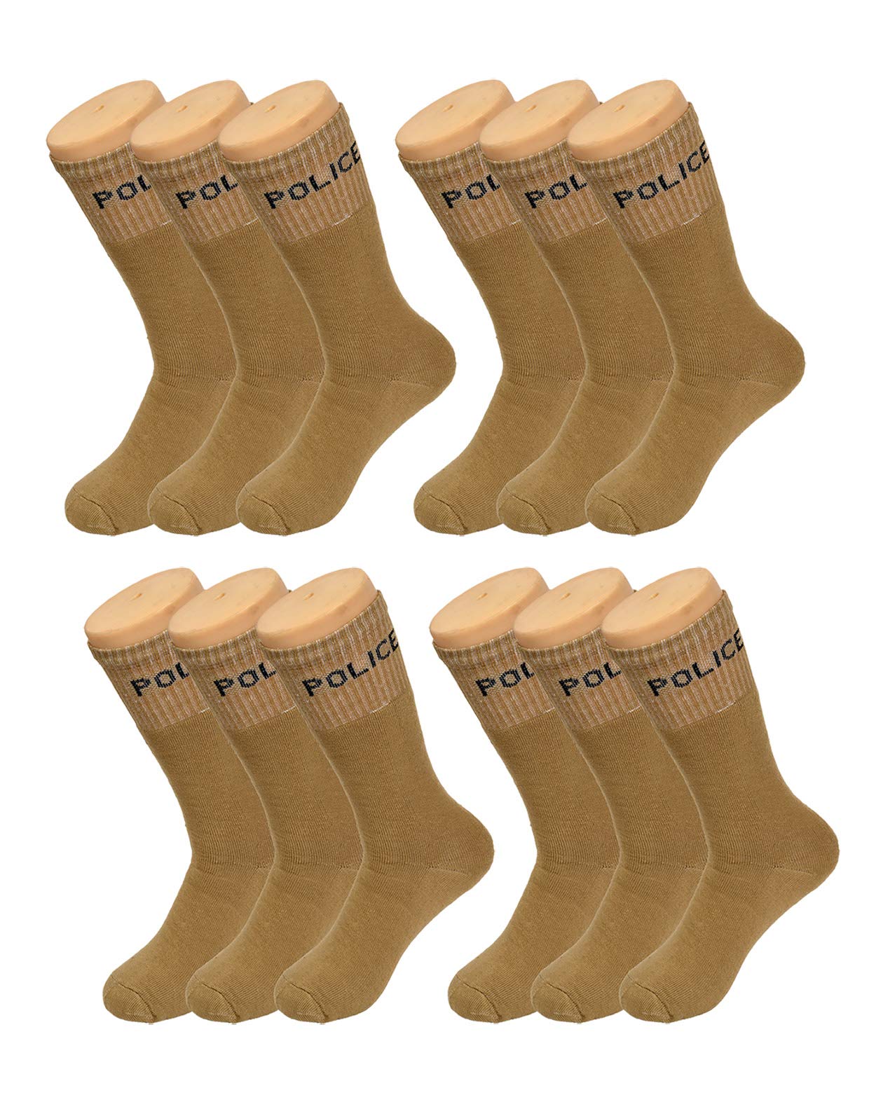 Crux&hunter Men's Cotton Cushioned Full-Length Police Socks (Khaki, Free Size) - Pack of 12 Pair