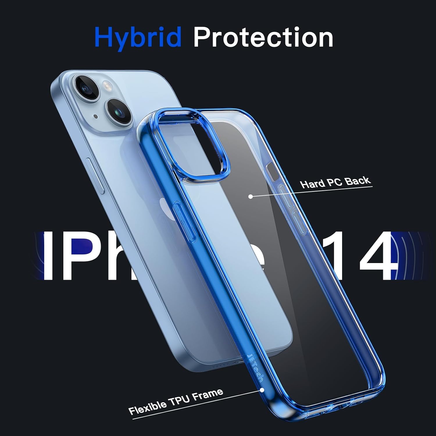 JETech Case for iPhone 14 6.1-Inch, Non-Yellowing Shockproof Phone Bumper Cover, Anti-Scratch Clear Back (Blue) image 3 of 6 B0B8RF4932