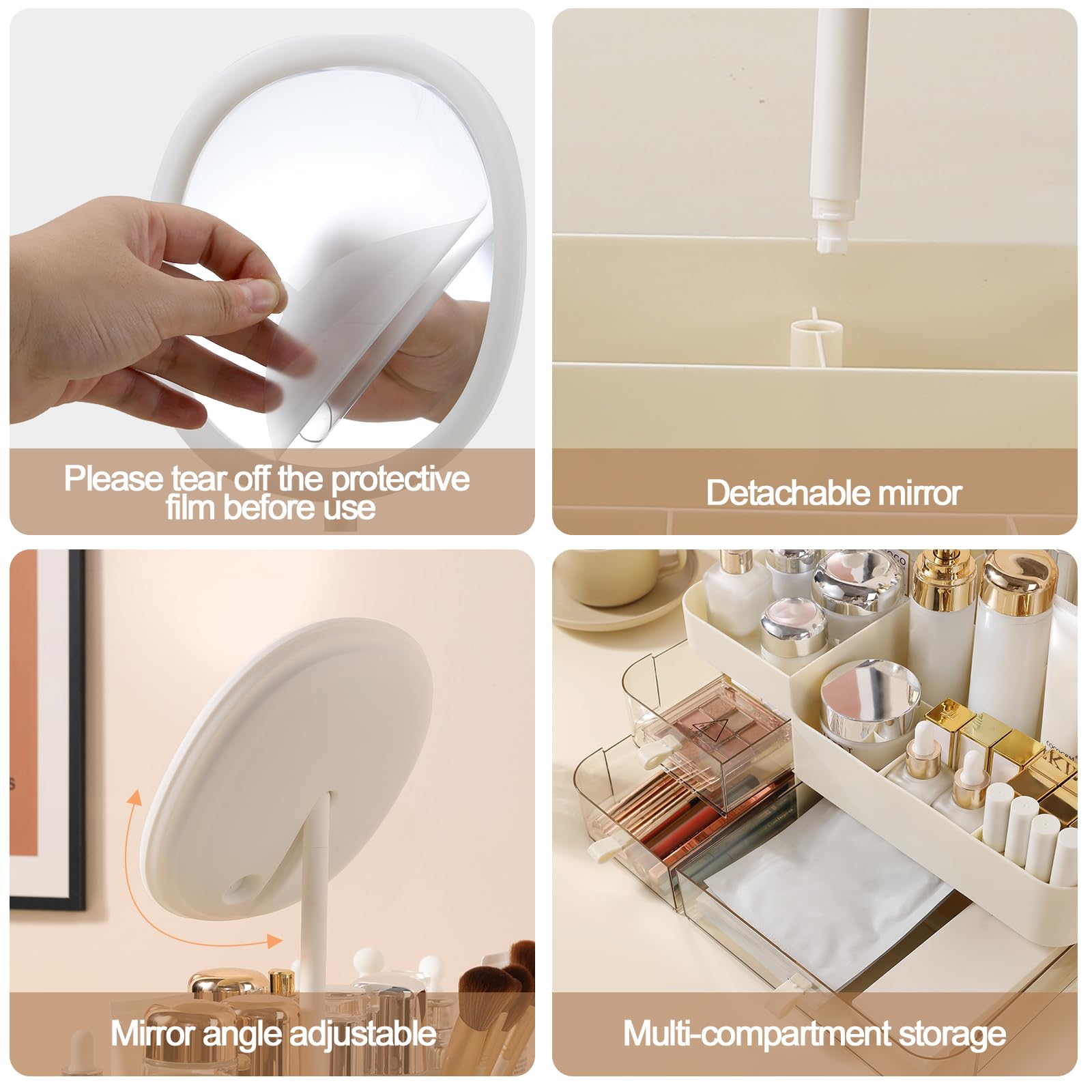 DASITON Make up Kosmetik Organizer mit Spiegel, Großer Kosmetik Aufbewahrung mit 3 Schubladen, Makeup Organizers für Schlafzimmer Schminktisch Badezimmer Organizer Schminke Lippenstift Perfume (Creme)