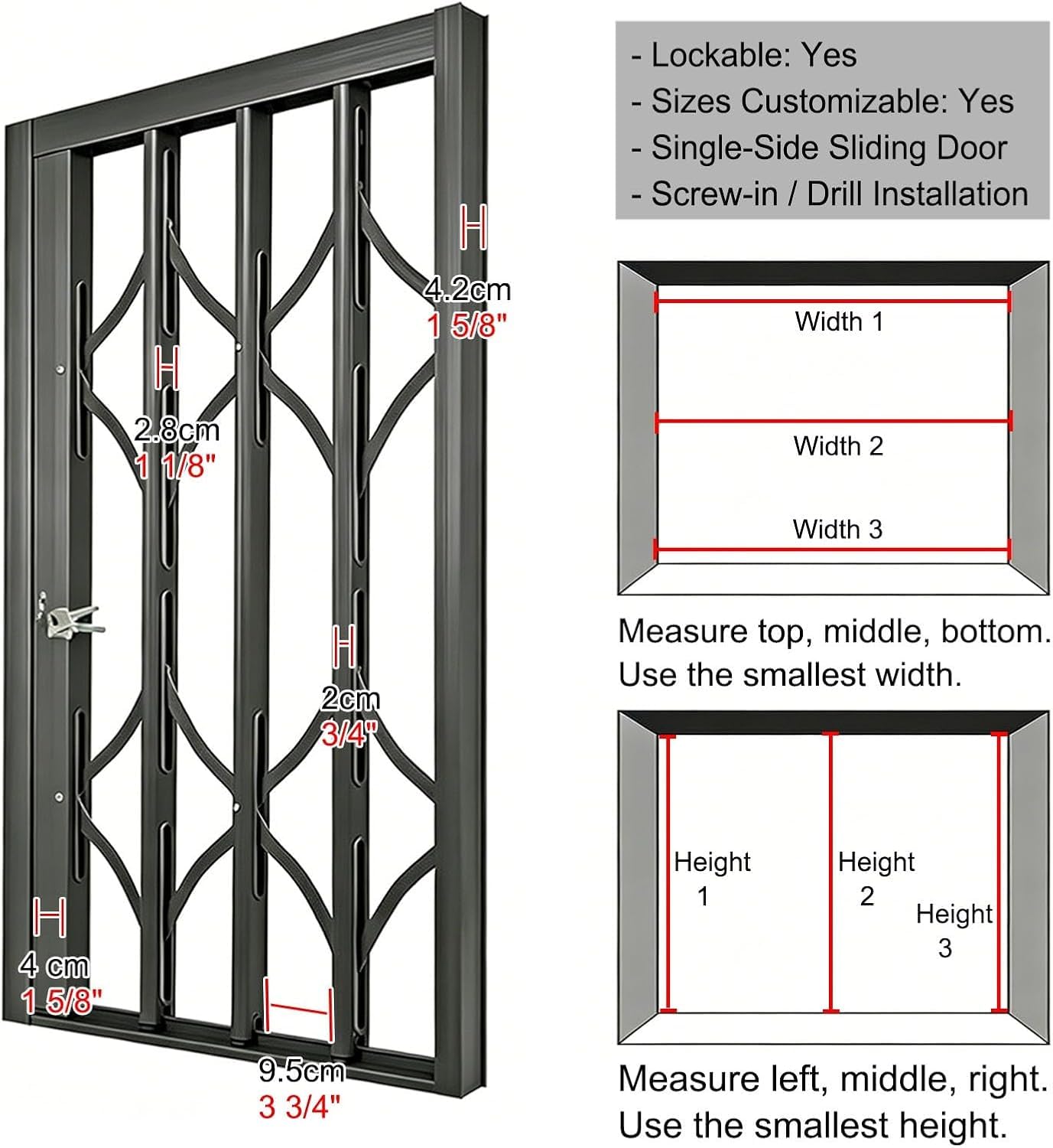 Barre di sicurezza pieghevoli per porte finestre e balconi. (W90xH150cm/36x60in)