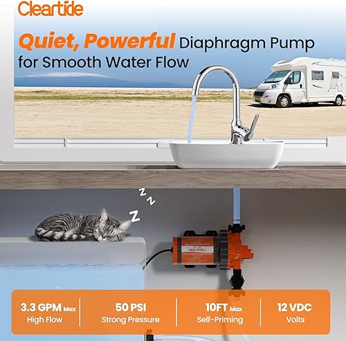 Miniatura 2 de Cleartide Bomba de agua de diafragma de CC, 12 V, 3.3 GPM, 50 PSI, autocebante de 10 pies, autodiagnóstico y protección de funcionamiento en seco,