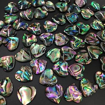 30PCS Heart Abalone Shell Cabochons Natural Abalone Flat Loose Beads for Jewelry Making and Nail Art Design, 12mm